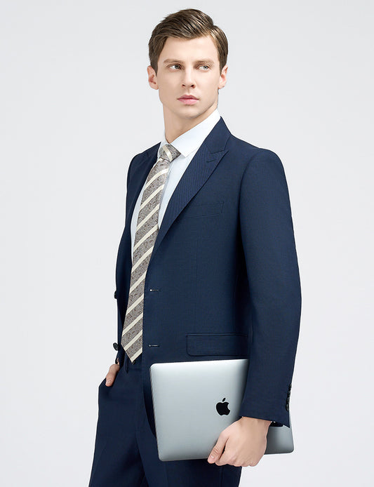 Men's suit set, navy blue houndstooth, bank white-collar work wear, wool new jacket