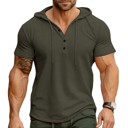 Sports Fitness Men's Short Sleeve T-shirt European and American Men's Hoodie Tops Foreign Trade American Henry Shirt