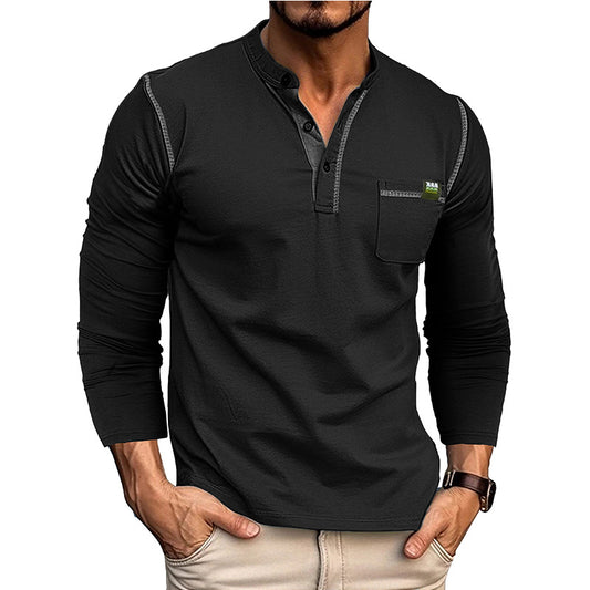 Men's long-sleeved t-shirts, men's henley shirts, Amazon color-blocked t-shirt tops