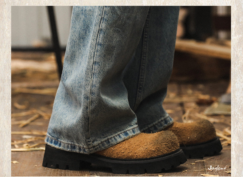 American classic retro heavyweight jeans men's autumn 2025 new textured loose straight casual long pants'