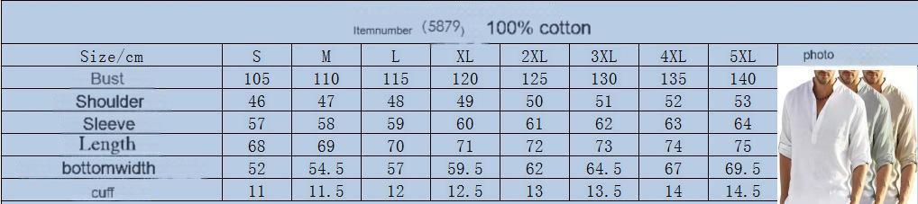 Men's casual cotton and linen solid color long-sleeved shirt loose stand-up collar shirt