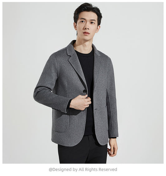 2024 Autumn and Winter Thickened Double-faced Wool Suit Jacket Men's Fashion Single-breasted Casual Cashmere Jacket Small Suit