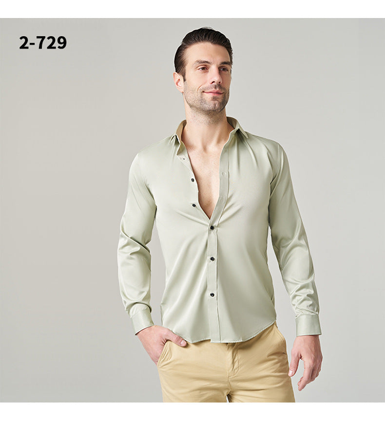 2025new business commuting men's white shirt solid color workwear long-sleeved shirt