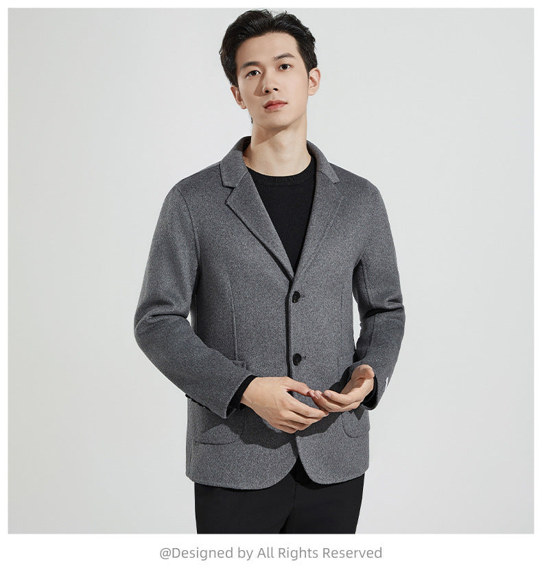 2024 Autumn and Winter Thickened Double-faced Wool Suit Jacket Men's Fashion Single-breasted Casual Cashmere Jacket Small Suit