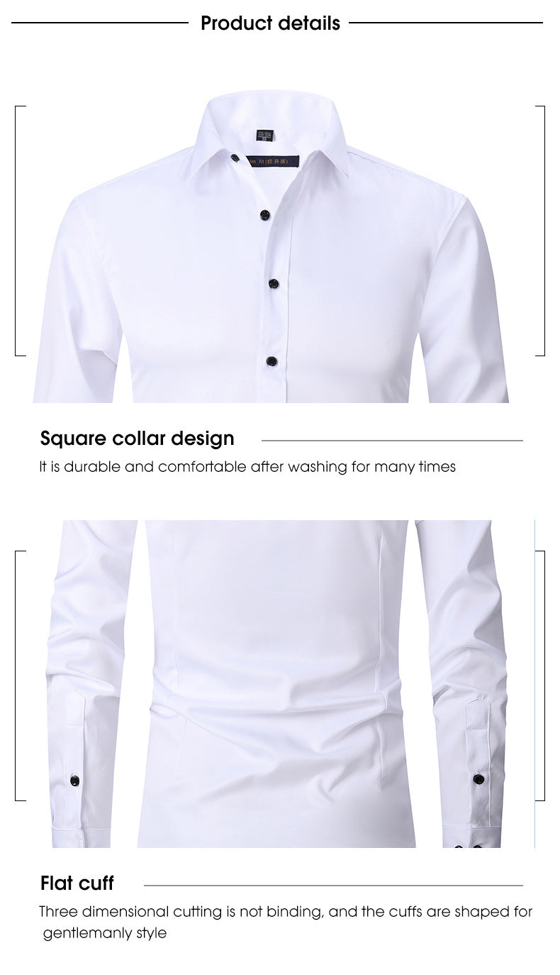 2025new business commuting men's white shirt solid color workwear long-sleeved shirt