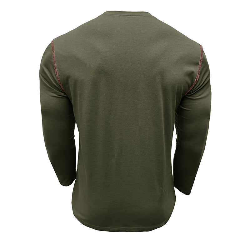 Men's long-sleeved t-shirts, men's henley shirts, Amazon color-blocked t-shirt tops