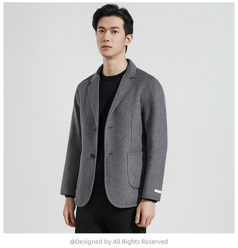 2024 Autumn and Winter Thickened Double-faced Wool Suit Jacket Men's Fashion Single-breasted Casual Cashmere Jacket Small Suit
