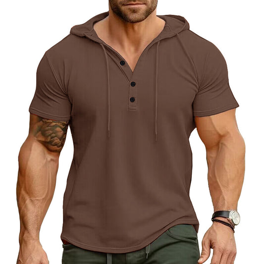 Sports Fitness Men's Short Sleeve T-shirt European and American Men's Hoodie Tops Foreign Trade American Henry Shirt