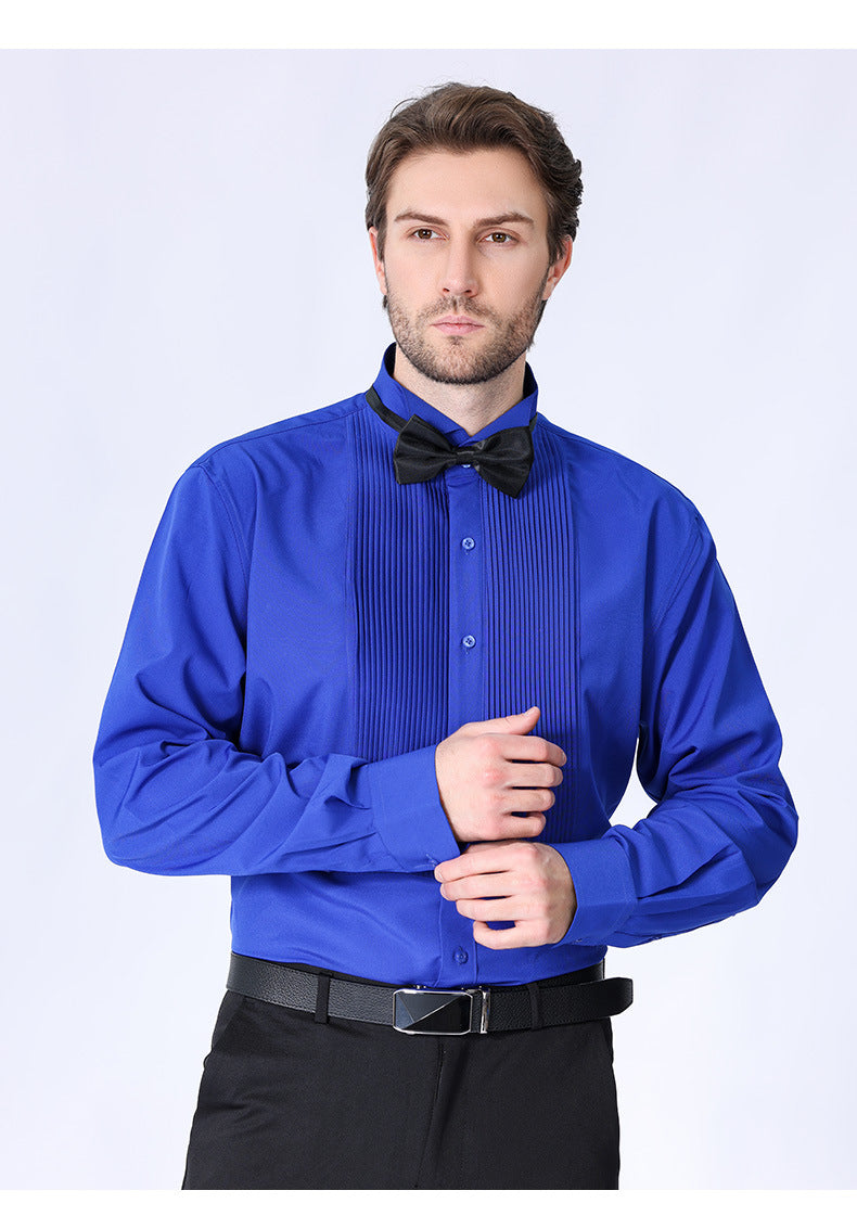 French high-end shirt banquet host dress solid color inch shirt with bow tie