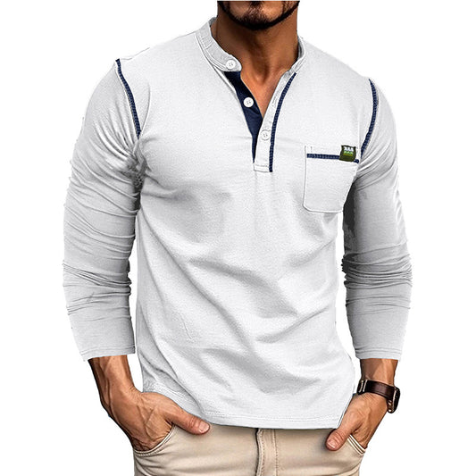 Men's long-sleeved t-shirts, men's henley shirts, Amazon color-blocked t-shirt tops