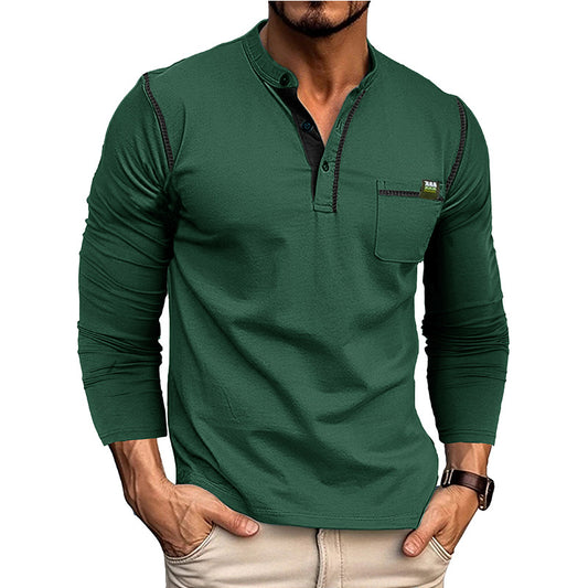 Men's long-sleeved t-shirts, men's henley shirts, Amazon color-blocked t-shirt tops
