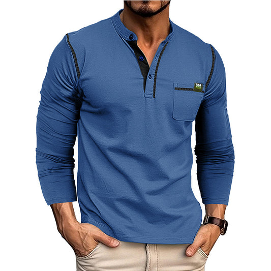 Men's long-sleeved t-shirts, men's henley shirts, Amazon color-blocked t-shirt tops