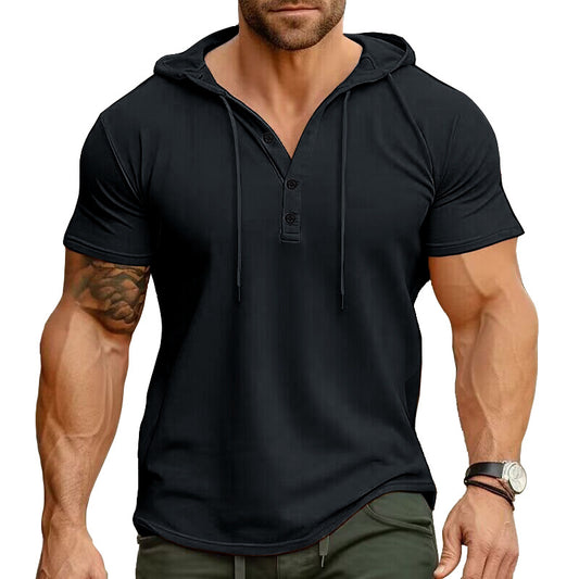 Sports Fitness Men's Short Sleeve T-shirt European and American Men's Hoodie Tops Foreign Trade American Henry Shirt