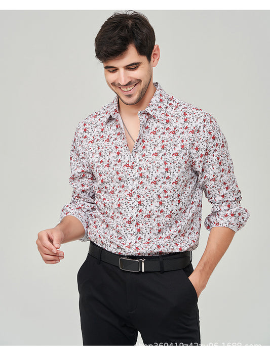 Printed inch shirt men's loose business American shirt top floral shirt