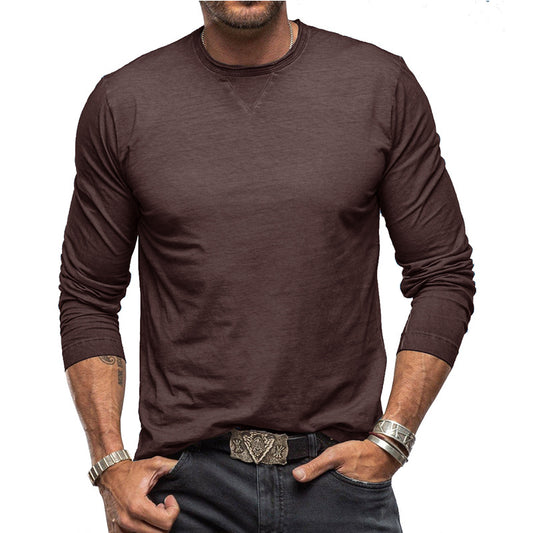 2025 new long-sleeved round neck T-shirt foreign trade men's cotton bottoming shirt