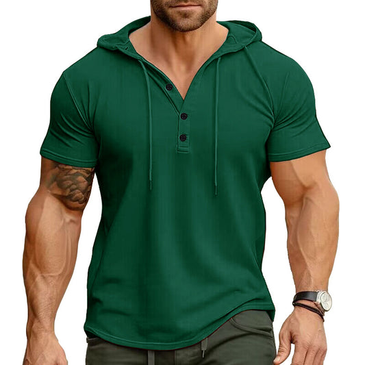 Sports Fitness Men's Short Sleeve T-shirt European and American Men's Hoodie Tops Foreign Trade American Henry Shirt